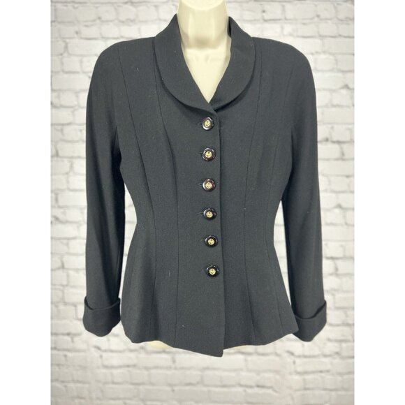 VTG Bicci Florine Wachter Black Wool Collared Long Sleeve Jacket USA Made Size 8 - Picture 1 of 7